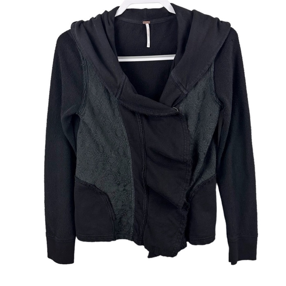 Free People Hooded Knit Jacket Lace Detail Boho